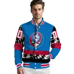customized philadelphia 76ers skull emblem blue black varsity jacket best selling