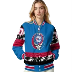 customized philadelphia 76ers skull emblem blue black varsity jacket best selling