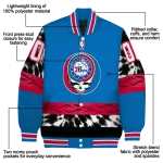 customized philadelphia 76ers skull emblem blue black varsity jacket best selling