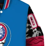 customized philadelphia 76ers skull emblem blue black varsity jacket best selling