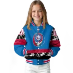 customized philadelphia 76ers skull emblem blue black varsity jacket best selling