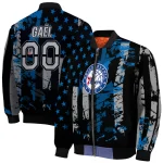 customized philadelphia 76ers star stripes blue black bomber jacket best selling