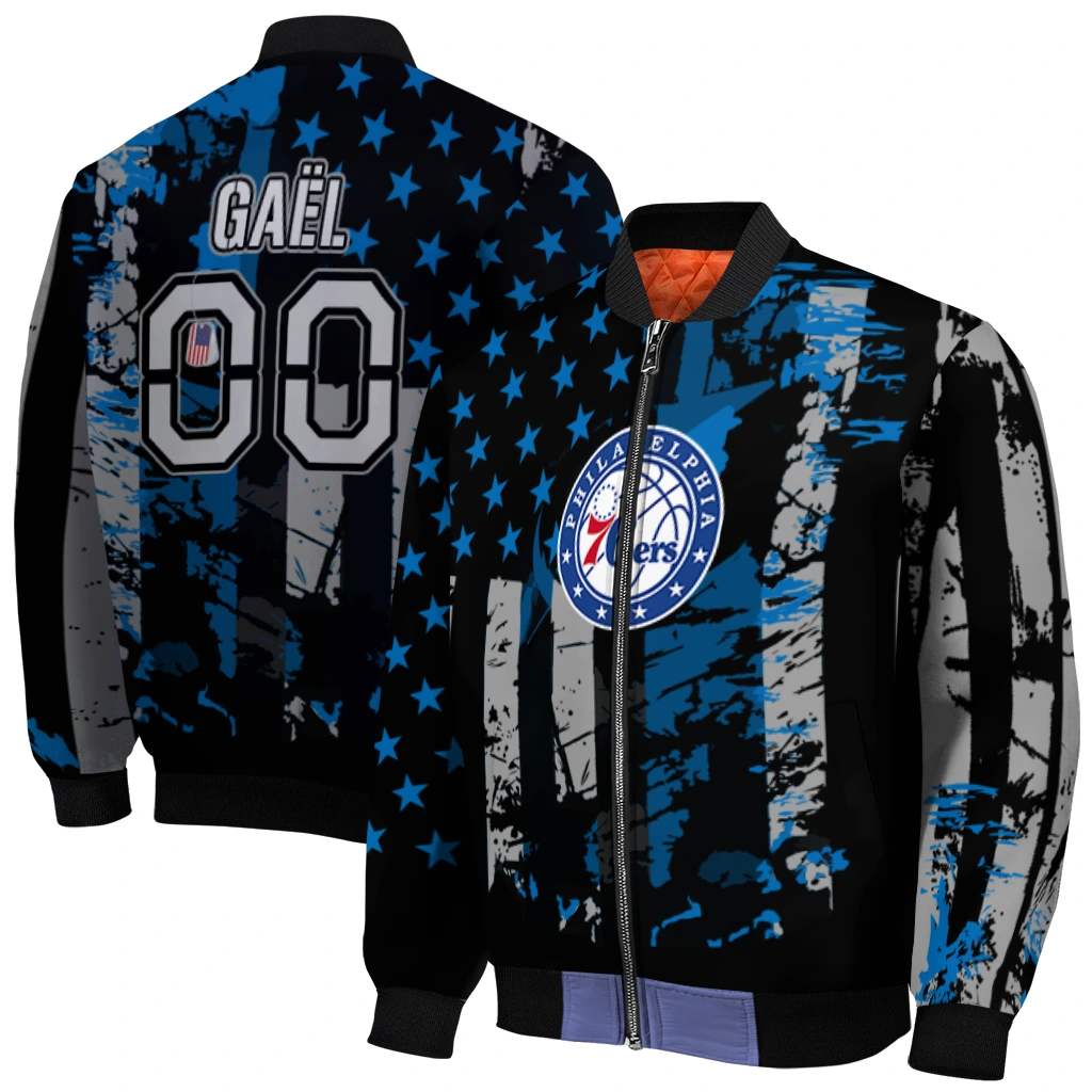 customized philadelphia 76ers star stripes blue black bomber jacket best selling customized philadelphia 76ers star stripes blue black bomber jacket best selling