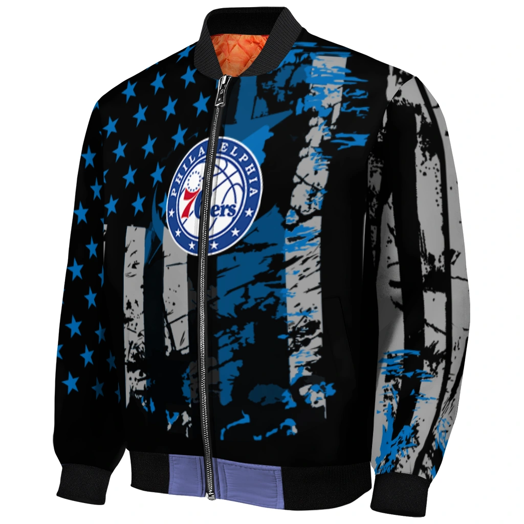 customized philadelphia 76ers star stripes blue black bomber jacket fashion forward customized philadelphia 76ers star stripes blue black bomber jacket fashion forward