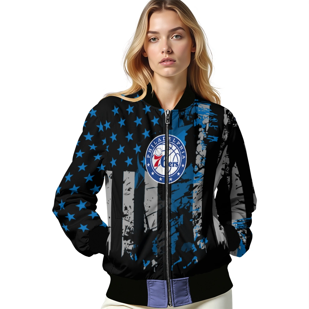 customized philadelphia 76ers star stripes blue black bomber jacket latest model customized philadelphia 76ers star stripes blue black bomber jacket latest model