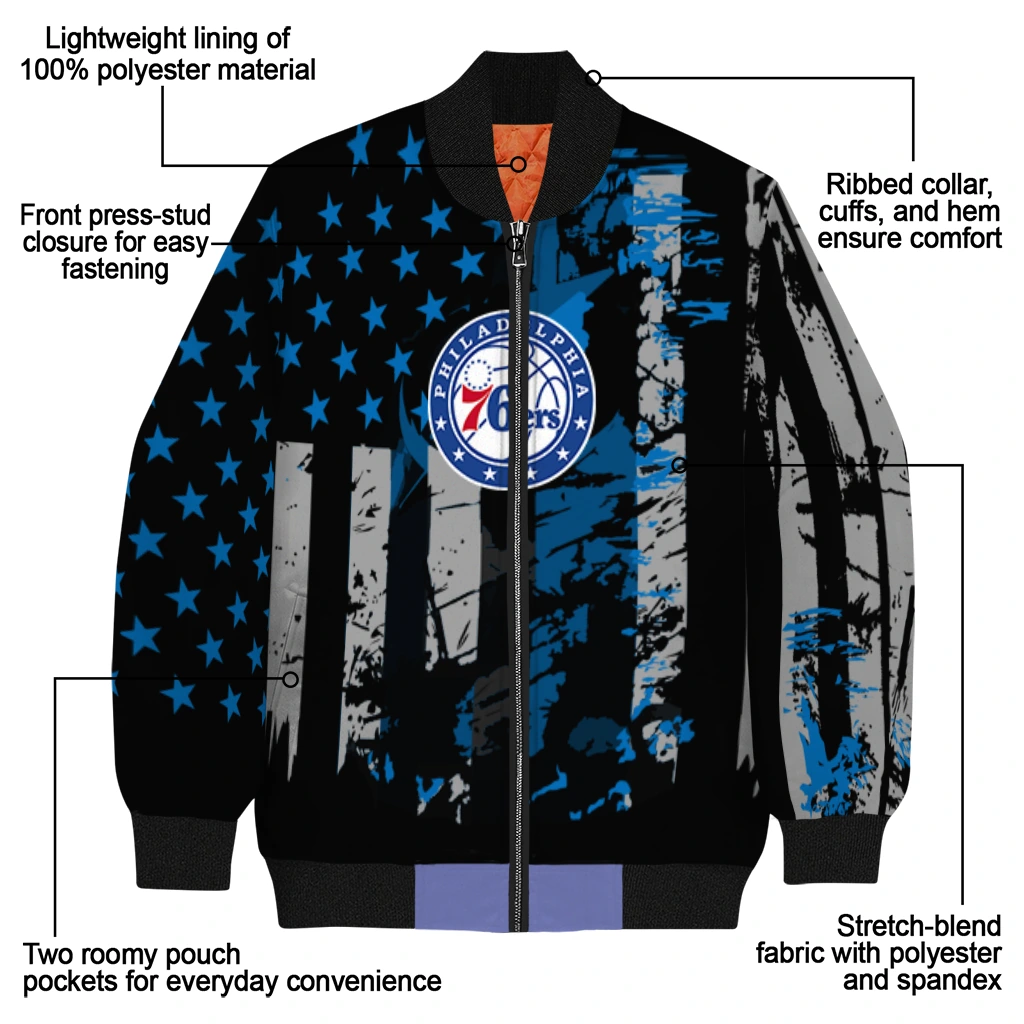 customized philadelphia 76ers star stripes blue black bomber jacket new arrival customized philadelphia 76ers star stripes blue black bomber jacket new arrival