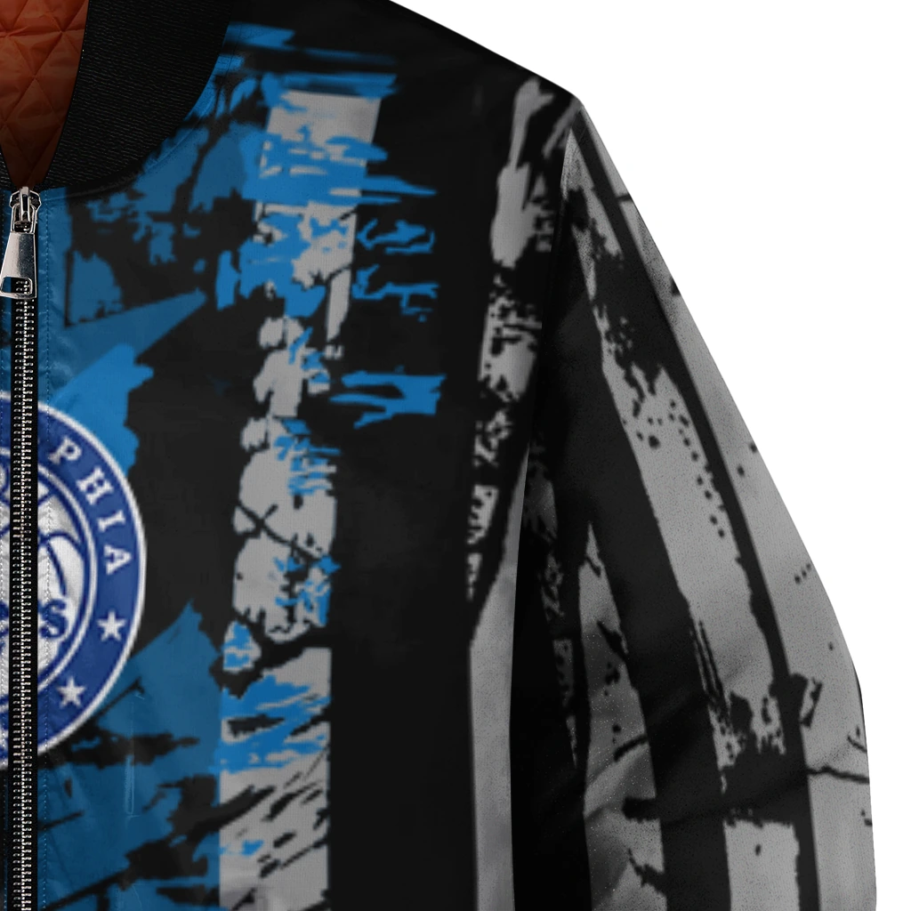 customized philadelphia 76ers star stripes blue black bomber jacket premium grade customized philadelphia 76ers star stripes blue black bomber jacket premium grade