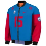 customized philadelphia 76ers team patch blue bomber jacket best selling