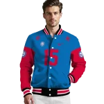 customized philadelphia 76ers team patch blue varsity jacket best selling