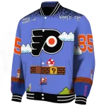 customized philadelphia flyers mario blocks blue black varsity jacket best selling