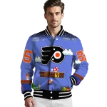 customized philadelphia flyers mario blocks blue black varsity jacket best selling