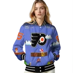 customized philadelphia flyers mario blocks blue black varsity jacket best selling