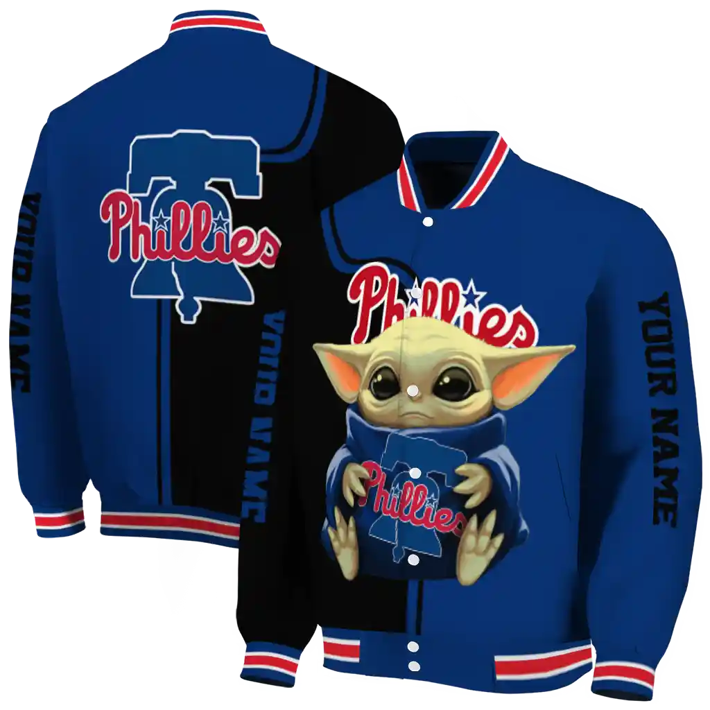 customized philadelphia phillies adorable yoda blue black varsity jacket fashion forward customized philadelphia phillies adorable yoda blue black varsity jacket fashion forward