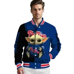 customized philadelphia phillies adorable yoda blue black varsity jacket best selling