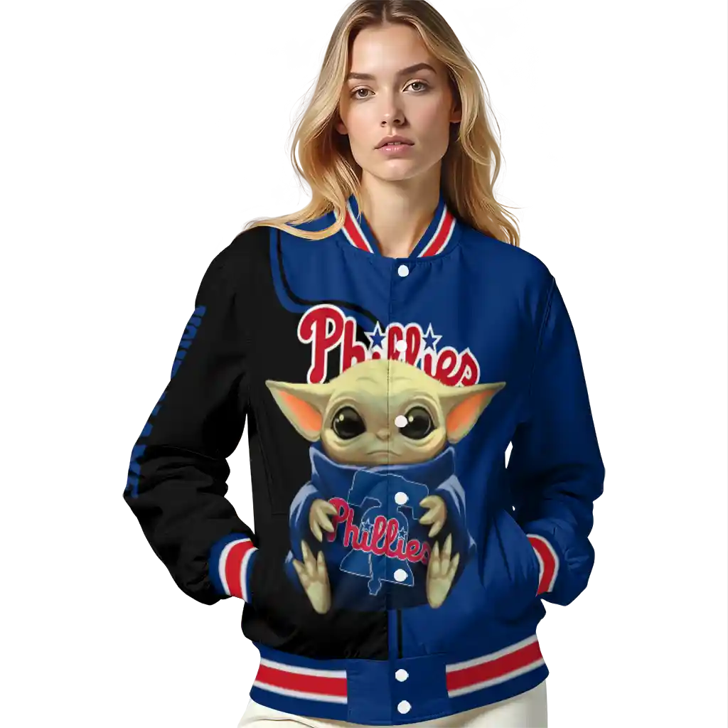 customized philadelphia phillies adorable yoda blue black varsity jacket latest model customized philadelphia phillies adorable yoda blue black varsity jacket latest model