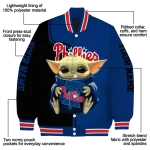 customized philadelphia phillies adorable yoda blue black varsity jacket best selling