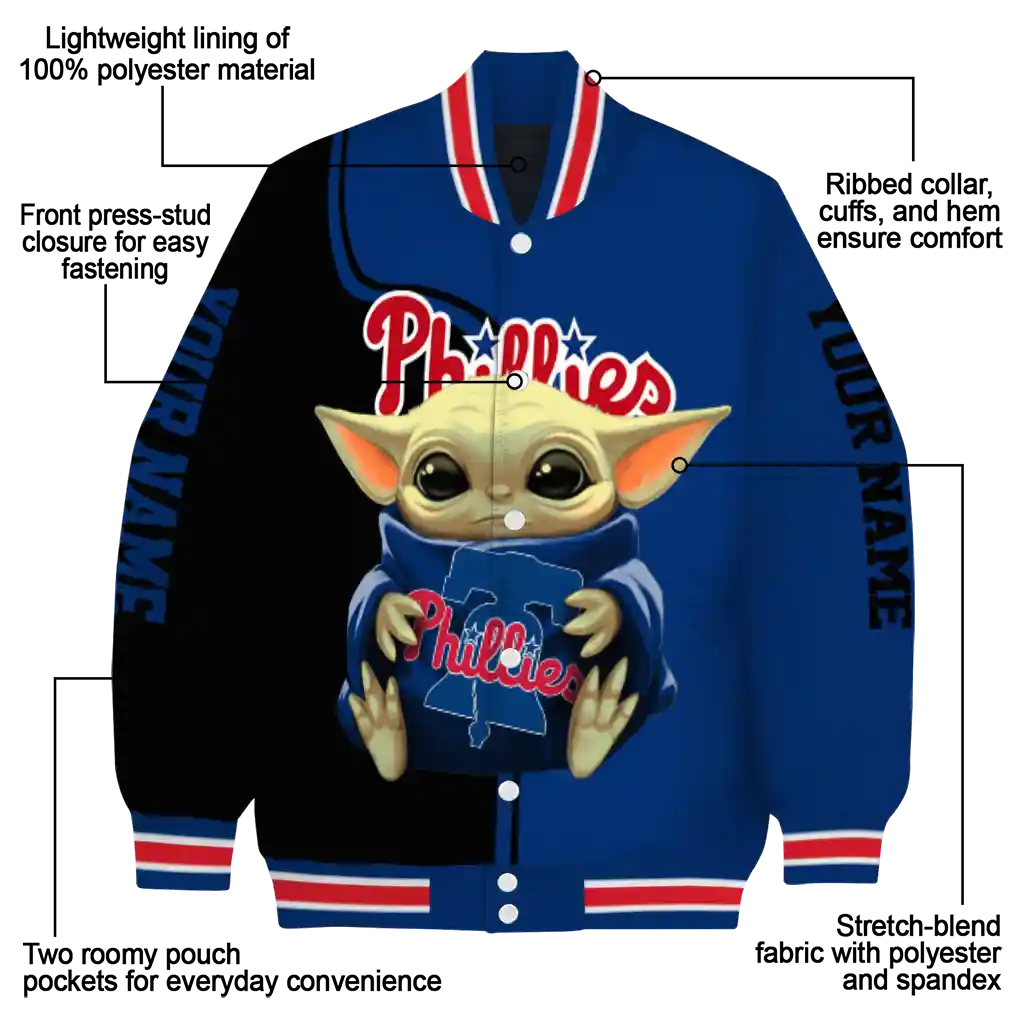 customized philadelphia phillies adorable yoda blue black varsity jacket new arrival customized philadelphia phillies adorable yoda blue black varsity jacket new arrival