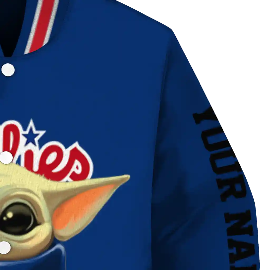 customized philadelphia phillies adorable yoda blue black varsity jacket premium grade customized philadelphia phillies adorable yoda blue black varsity jacket premium grade