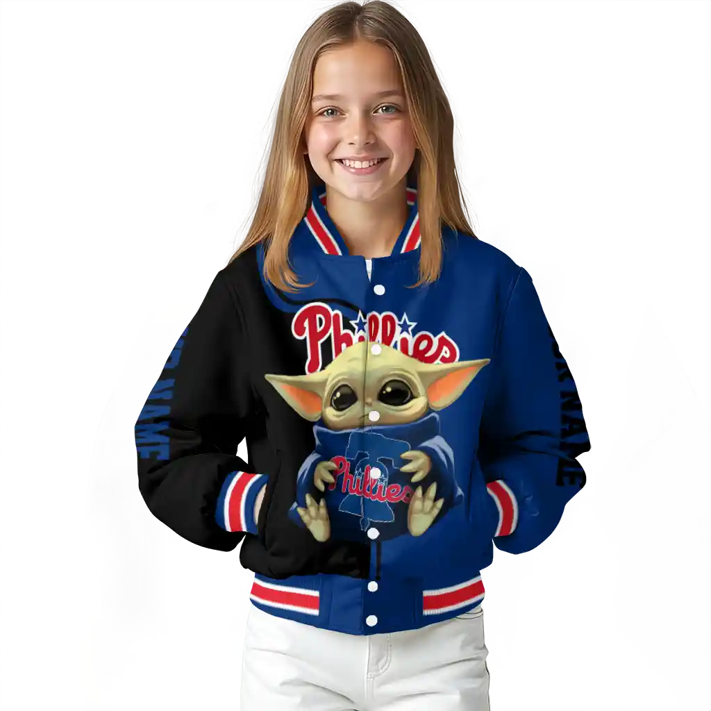 customized philadelphia phillies adorable yoda blue black varsity jacket top rated customized philadelphia phillies adorable yoda blue black varsity jacket top rated