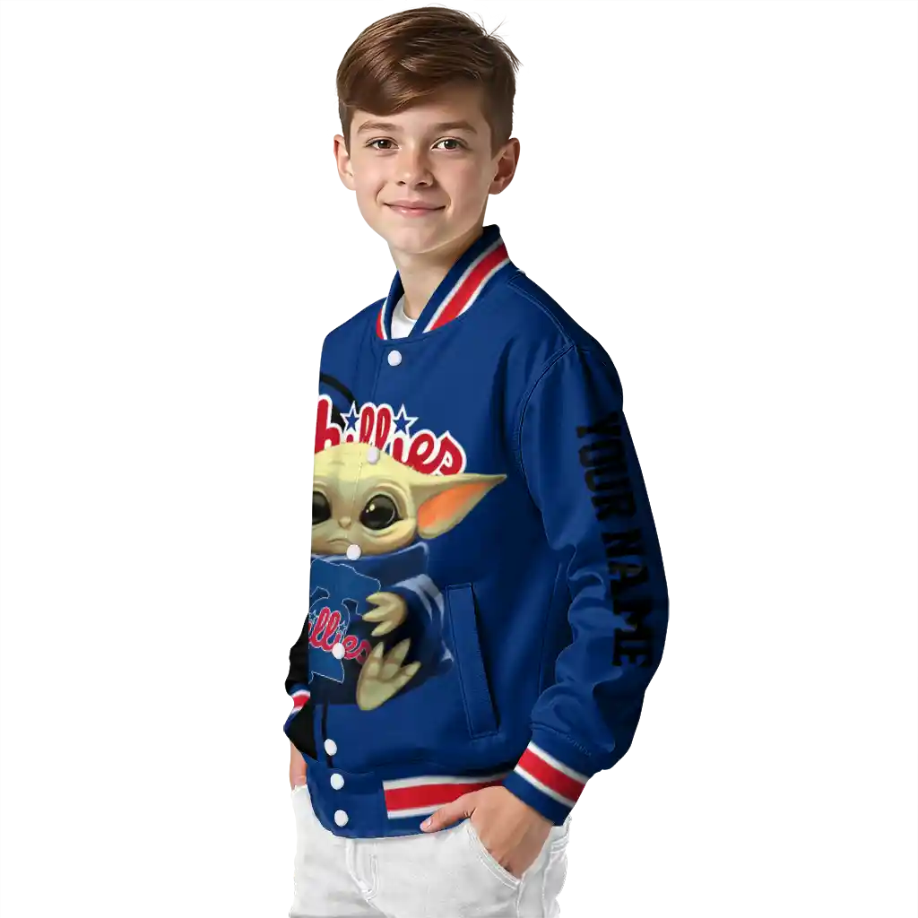 customized philadelphia phillies adorable yoda blue black varsity jacket trendy customized philadelphia phillies adorable yoda blue black varsity jacket trendy