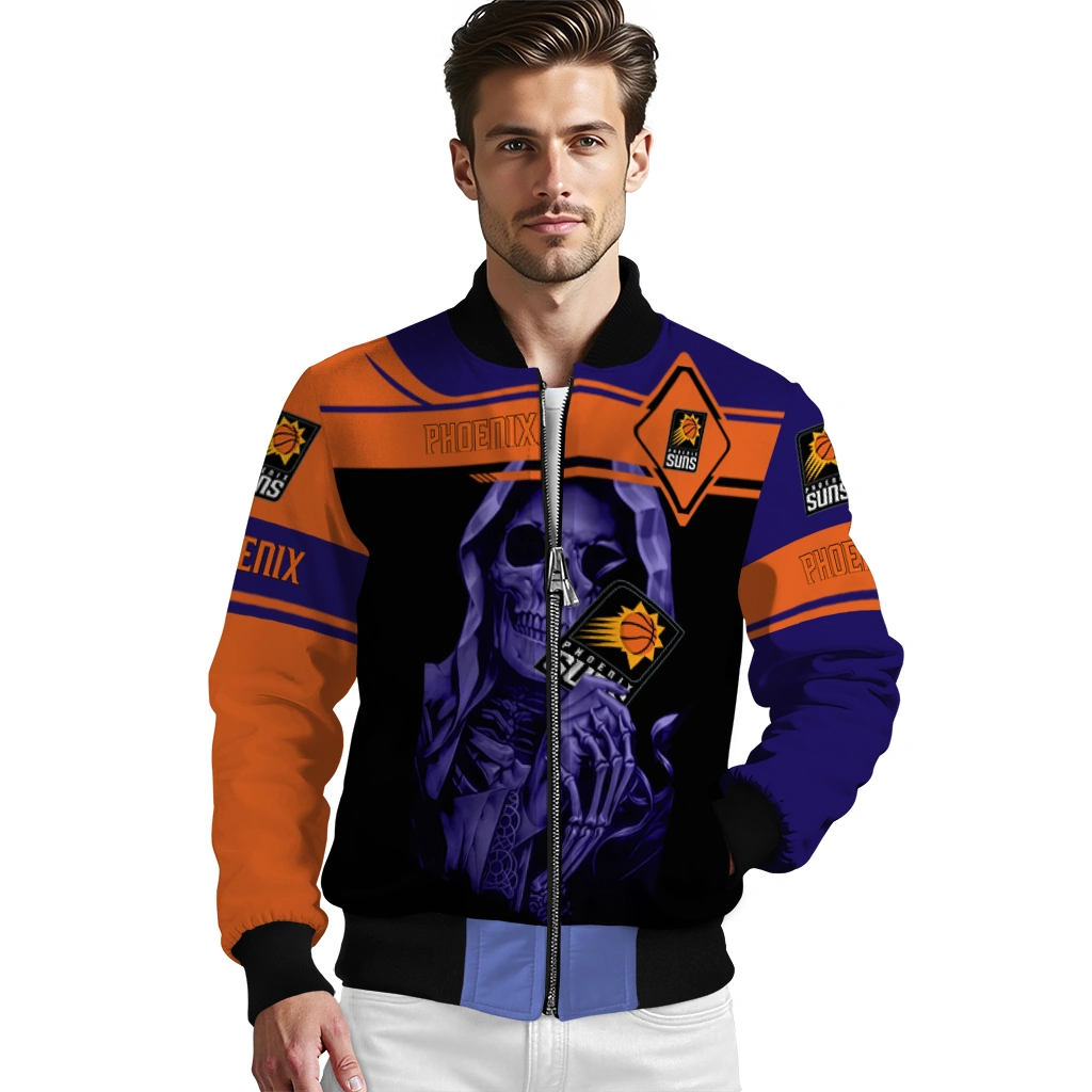 customized phoenix suns reaper hands purple black bomber jacket high quality customized phoenix suns reaper hands purple black bomber jacket high quality