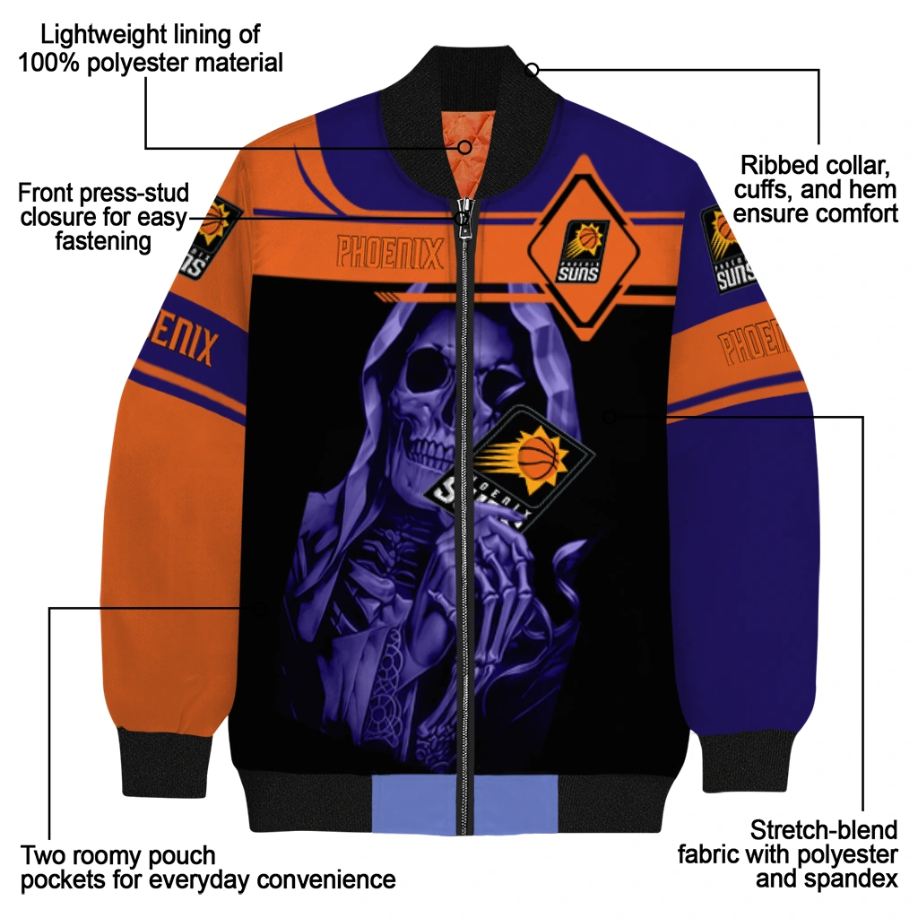 customized phoenix suns reaper hands purple black bomber jacket new arrival customized phoenix suns reaper hands purple black bomber jacket new arrival
