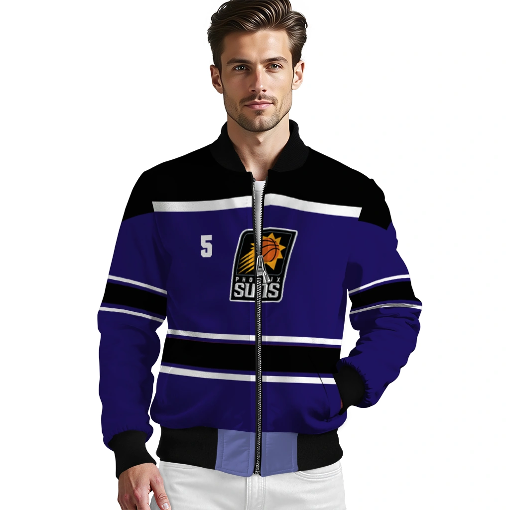 customized phoenix suns stripe statement purple black bomber jacket high quality customized phoenix suns stripe statement purple black bomber jacket high quality