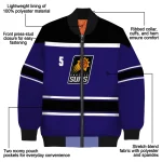customized phoenix suns stripe statement purple black bomber jacket best selling