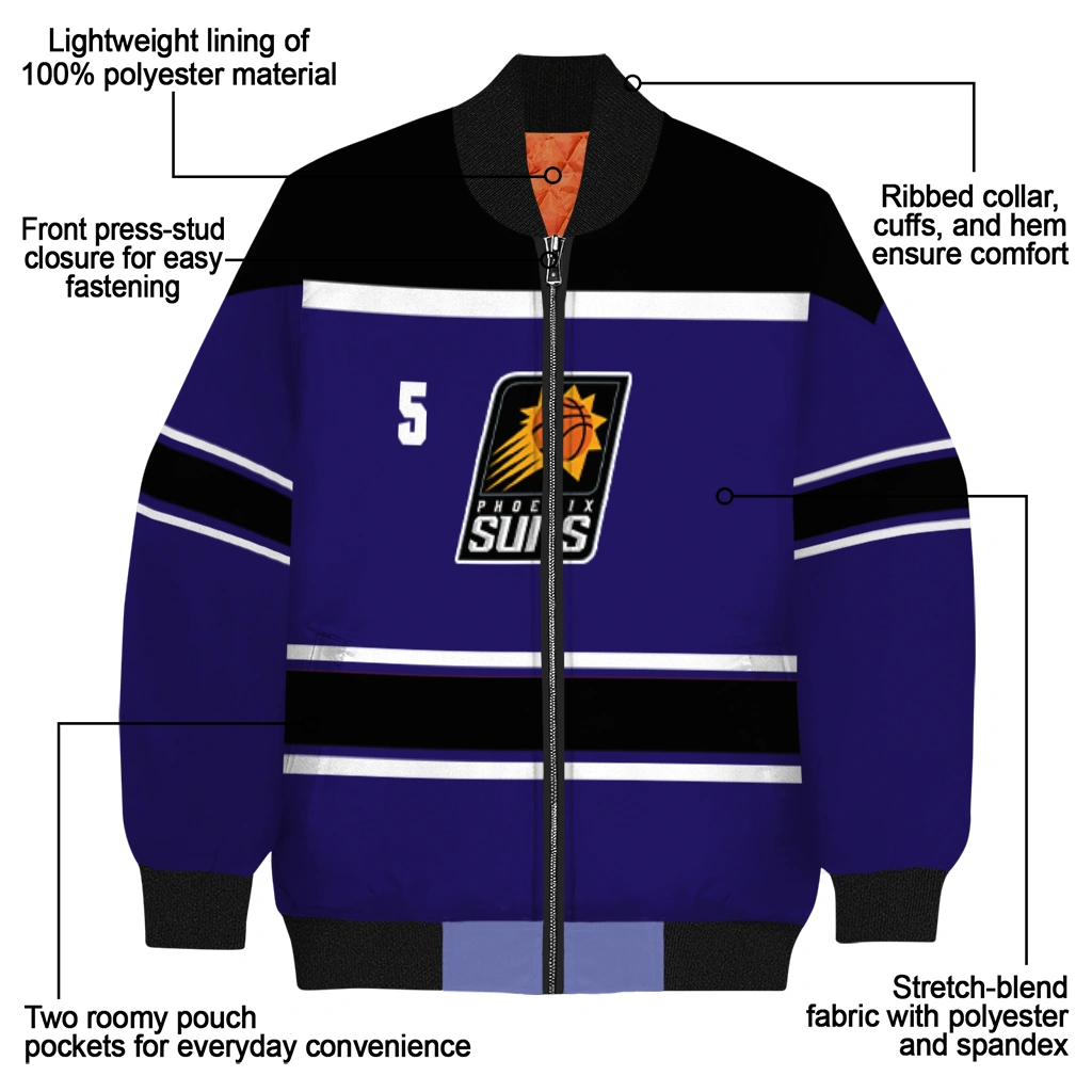 customized phoenix suns stripe statement purple black bomber jacket new arrival customized phoenix suns stripe statement purple black bomber jacket new arrival