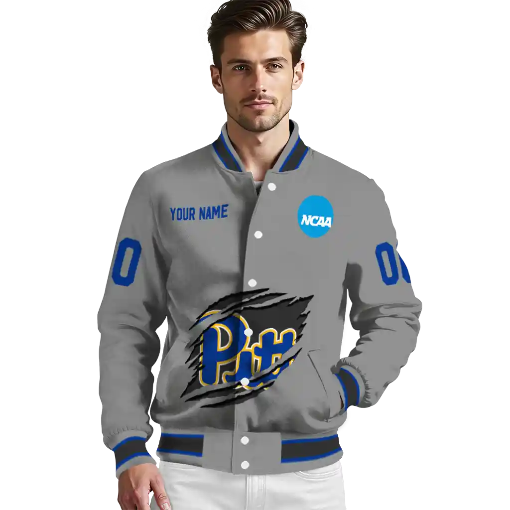 customized pittsburgh panthers feral slash grey varsity jacket high quality customized pittsburgh panthers feral slash grey varsity jacket high quality