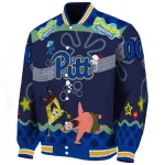 customized pittsburgh panthers spongebob playtime royal blue varsity jacket best selling