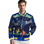 customized pittsburgh panthers spongebob playtime royal blue varsity jacket best selling