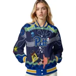 customized pittsburgh panthers spongebob playtime royal blue varsity jacket best selling