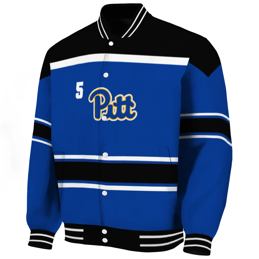 customized pittsburgh panthers stripe statement royal blue black varsity jacket best selling customized pittsburgh panthers stripe statement royal blue black varsity jacket best selling