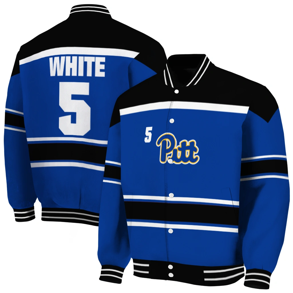 customized pittsburgh panthers stripe statement royal blue black varsity jacket fashion forward customized pittsburgh panthers stripe statement royal blue black varsity jacket fashion forward