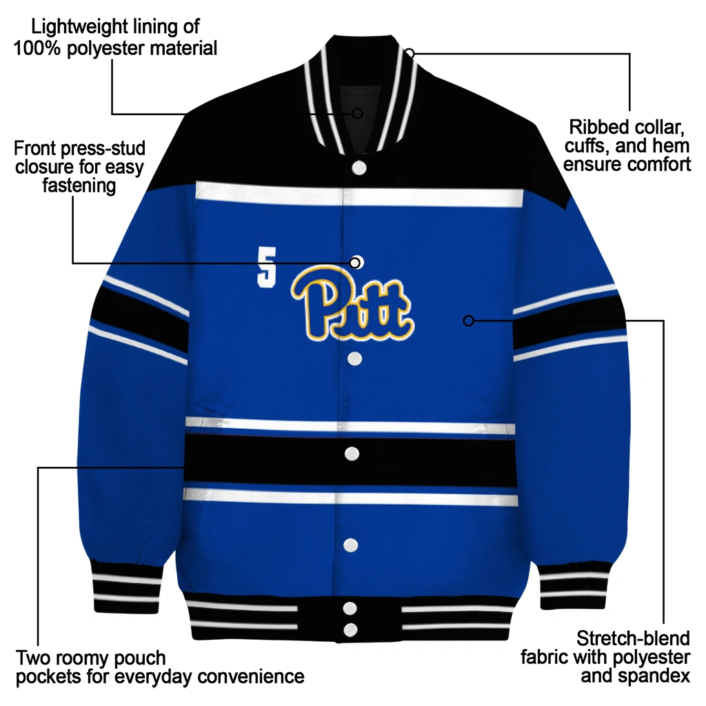 customized pittsburgh panthers stripe statement royal blue black varsity jacket new arrival customized pittsburgh panthers stripe statement royal blue black varsity jacket new arrival