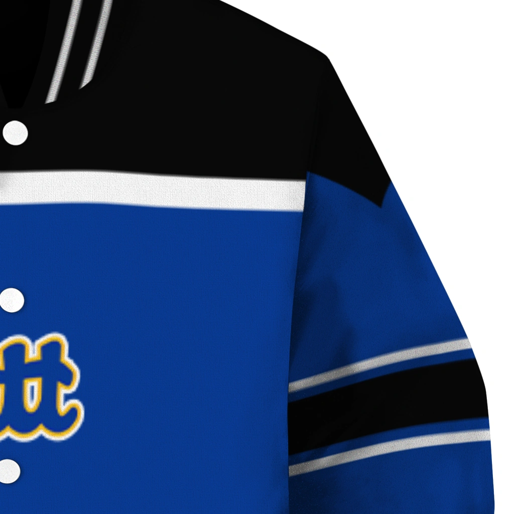 customized pittsburgh panthers stripe statement royal blue black varsity jacket premium grade customized pittsburgh panthers stripe statement royal blue black varsity jacket premium grade