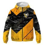customized pittsburgh penguins arrow matrix yellow black windbreaker jacket best selling