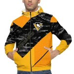 customized pittsburgh penguins arrow matrix yellow black windbreaker jacket best selling