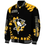customized pittsburgh penguins burst splatter yellow varsity jacket best selling