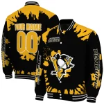 customized pittsburgh penguins burst splatter yellow varsity jacket best selling