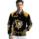 customized pittsburgh penguins burst splatter yellow varsity jacket best selling
