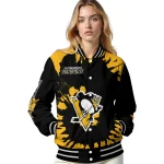 customized pittsburgh penguins burst splatter yellow varsity jacket best selling