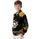 customized pittsburgh penguins burst splatter yellow varsity jacket best selling