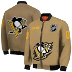 customized pittsburgh penguins claw burst beige bomber jacket best selling