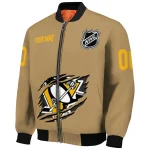 customized pittsburgh penguins claw burst beige bomber jacket best selling
