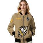 customized pittsburgh penguins claw burst beige bomber jacket best selling
