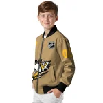 customized pittsburgh penguins claw burst beige bomber jacket best selling