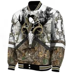 customized pittsburgh penguins deer skull camouflage white varsity jacket best selling