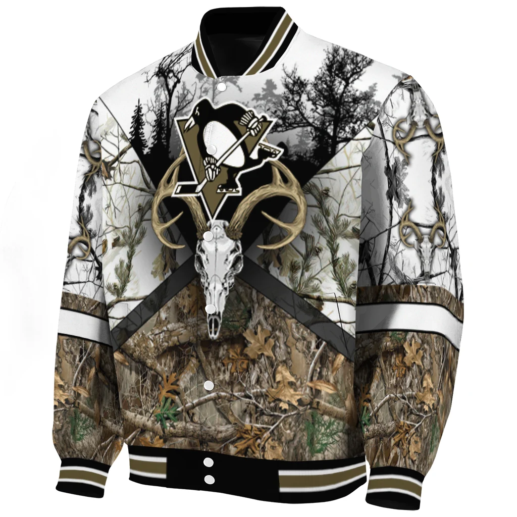 customized pittsburgh penguins deer skull camouflage white varsity jacket best selling customized pittsburgh penguins deer skull camouflage white varsity jacket best selling